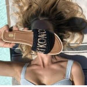 De Siena Destination MYKONOS Raffia Slide Sandals Black Size 39 US 8 8.5 NIB